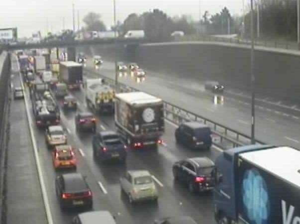 Traffic is backed up on the M25 following an earlier incident. Image: National Highways