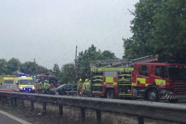 Scene of a four-car crash on the A2.