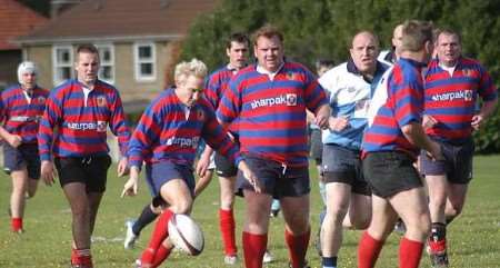 Snowdown Colliery Welfare playing against Faversham earlier this season in the red and blue striped shirts that have been stolen