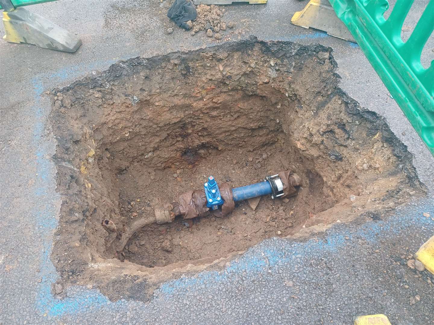 Part of the pipes have been patched up along Bryant Road in Strood