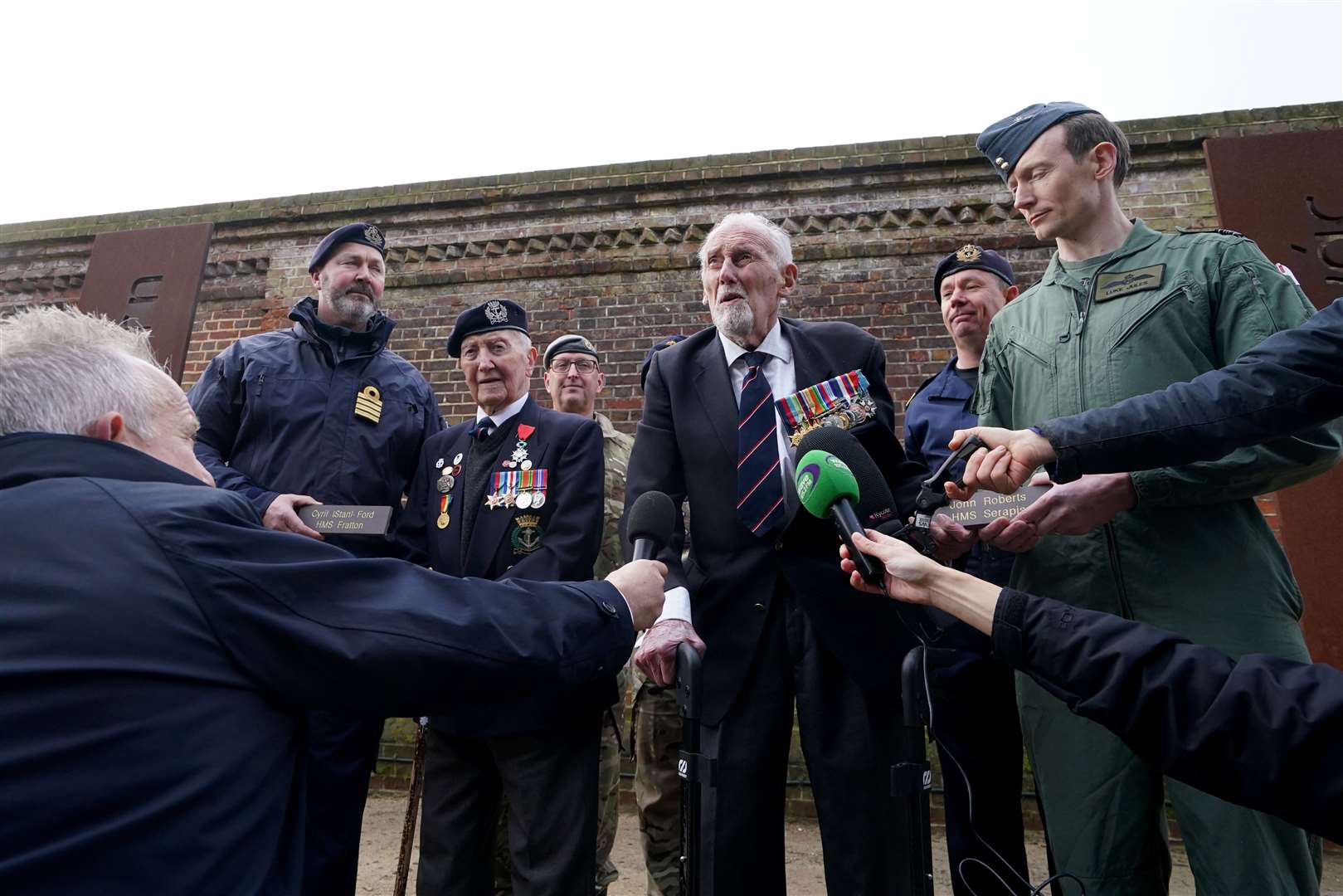 Veterans Stan Ford, left, and John Roberts are interviewed during the UK’s commemorations for the 80th anniversary of D-Day at Clarence Esplanade in Portsmouth (Gareth Fuller/PA)