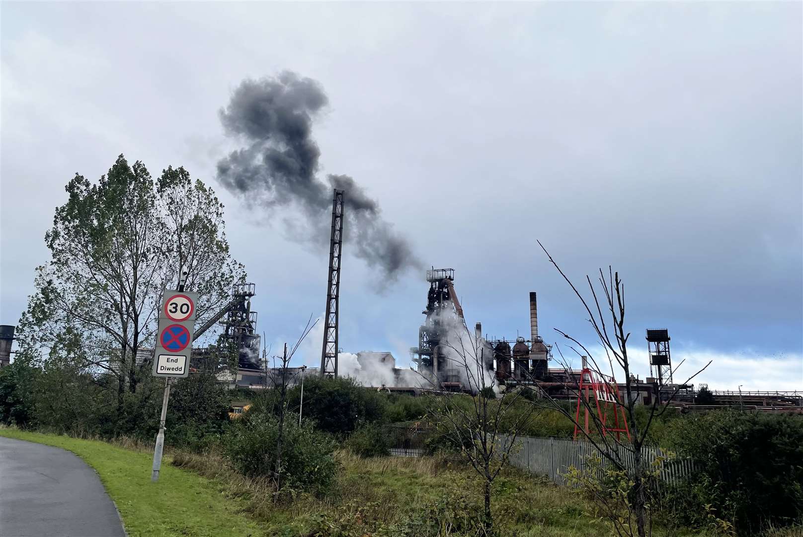 Black smoke could be seen coming from the Port Talbot site as the blast furnace began to shut down (George Thompson/PA)