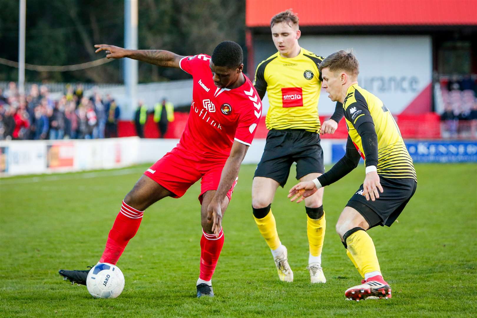 Fleet's Josh Umerah on the ball against Harrogate. Picture: Matthew Walker FM27043603