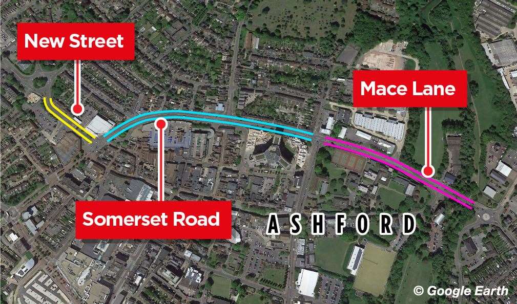 The cycle lanes were in New Street, Somerset Road and Mace Lane