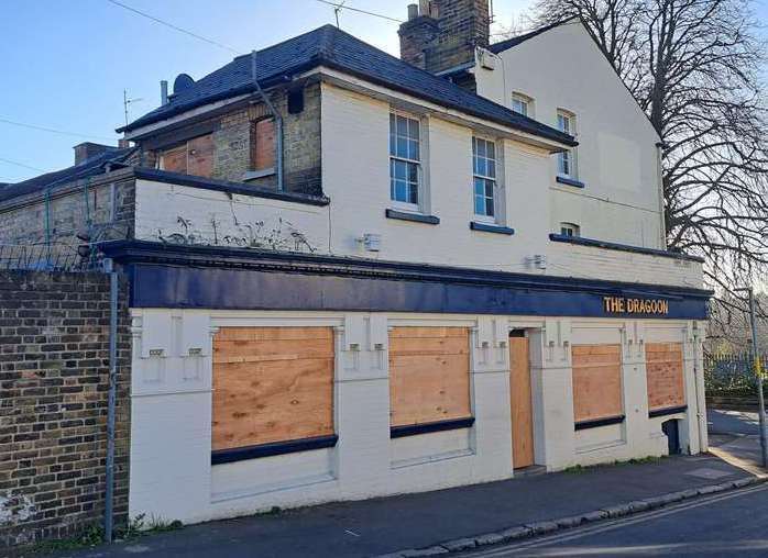 The Dragoon pub in Sandling Road, Maidstone, was boarded up after closing in January 2023