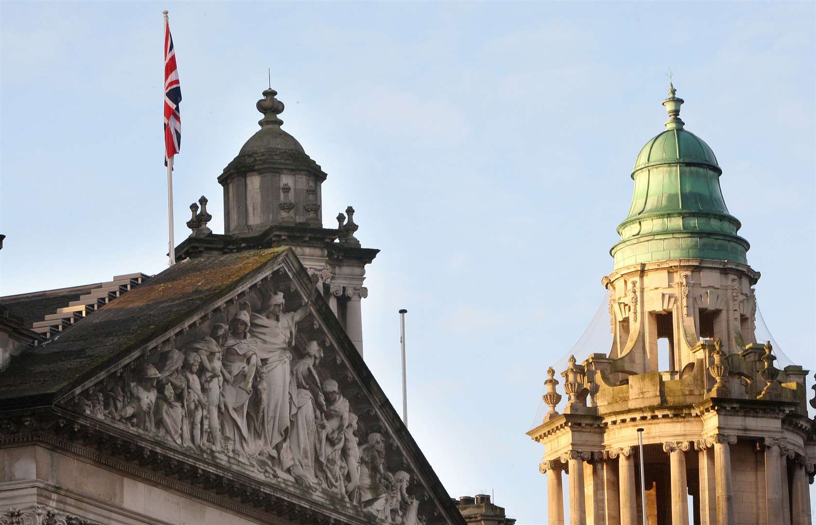 The Union flag flying over Belfast City Hall to mark the Duchess of Cambridge’s birthday (Paul Faith/PA)