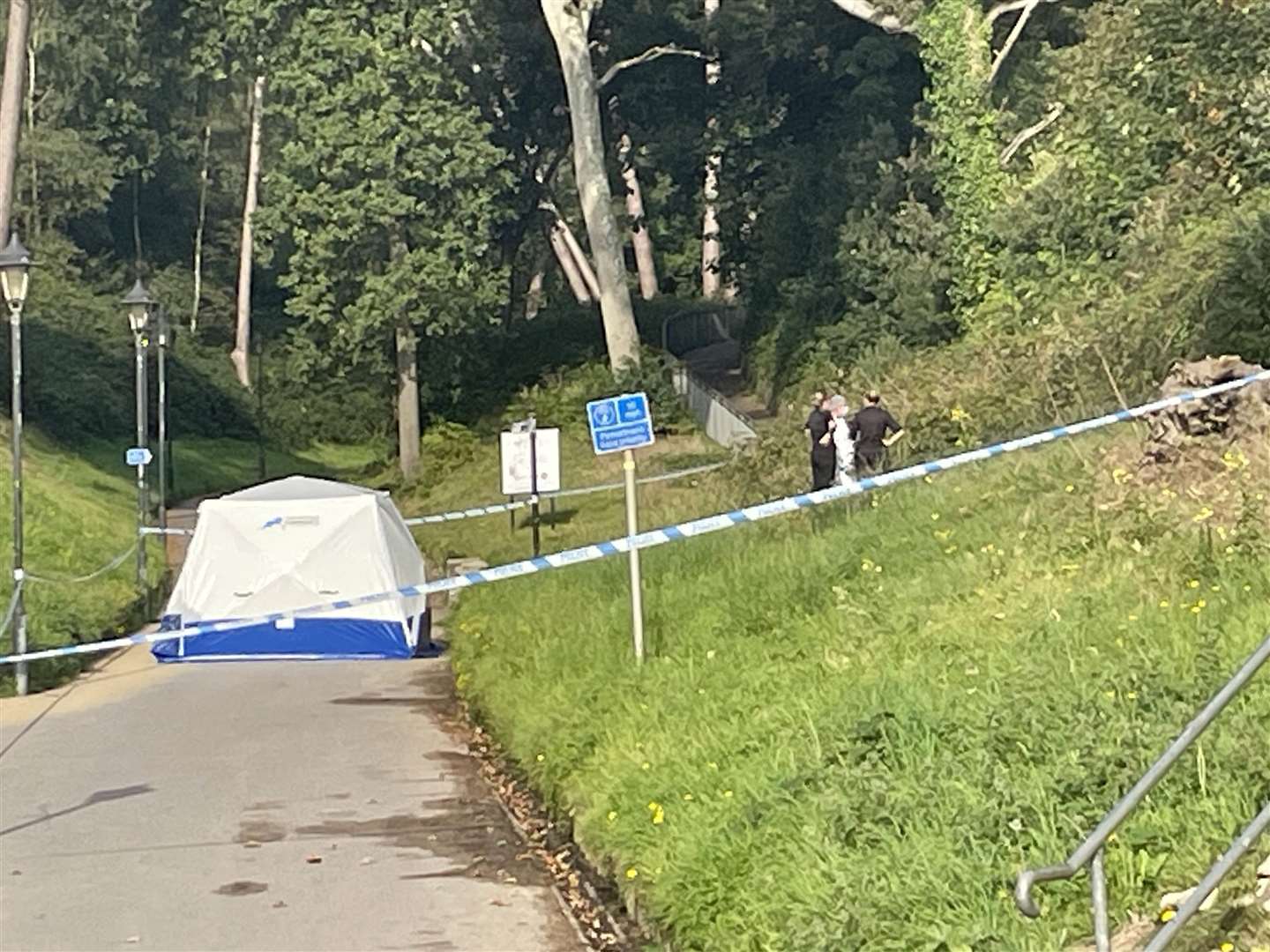 A police forensics tent at the scene at Boscombe Chine Gardens, where some of Simon Shotton’s remains were found (Anahita Hossein/PA)