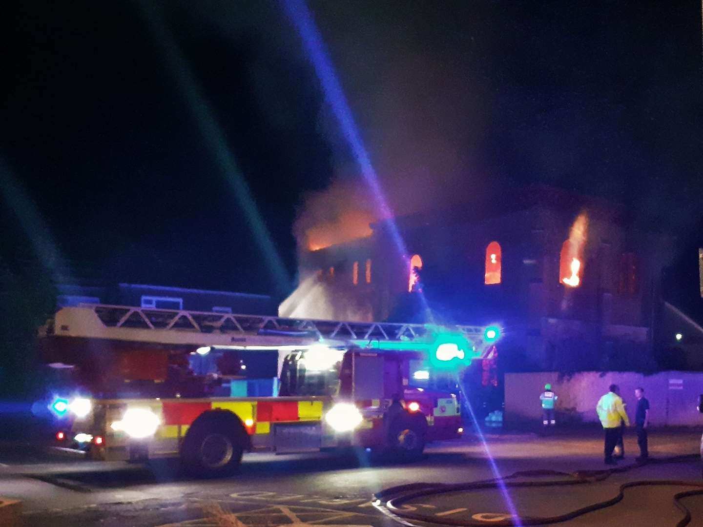 Fire engine at the scene tackling the blazing water tower in Trinity Road, Sheerness. Picture: Phil Crowder