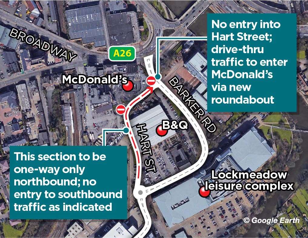 Hart Street will temporarily become one-way between the roundabout and its northern exit onto Barker Road