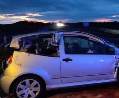 Wreck of car at Dungeness. Picture@ @CNCDungeness (9577676)