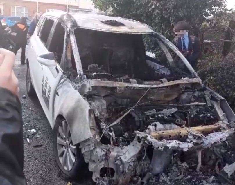 The burnt out taxi in Manwood Road in Sandwich has now been recovered