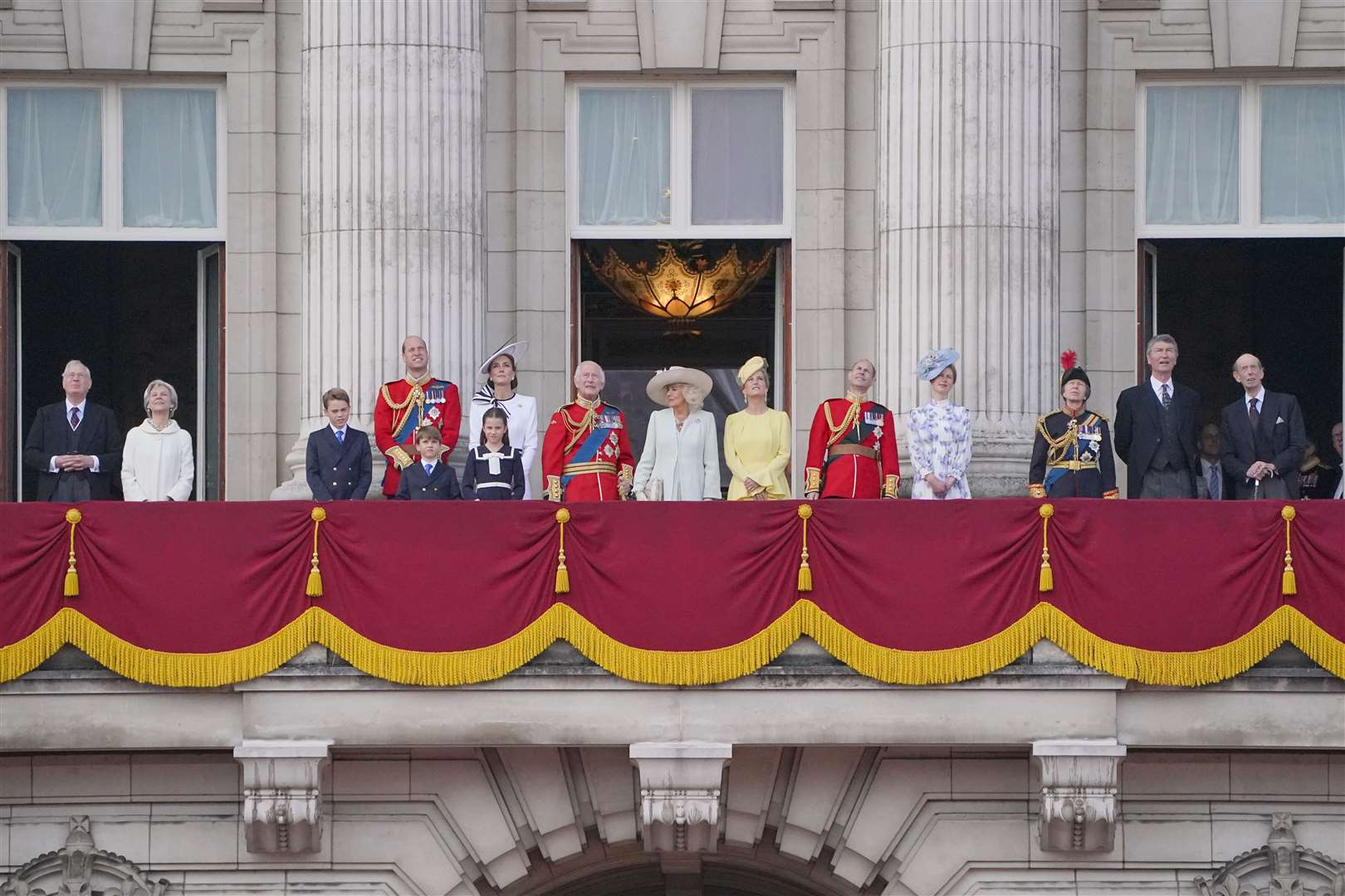 Anne with the royal family including the Waleses on the Palace balcony for Trooping (Jonathan Brady/PA)