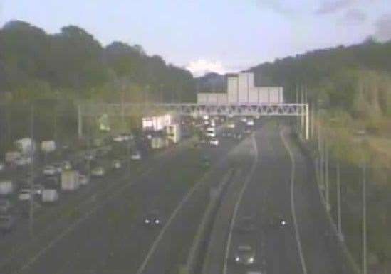 There are long traffic delays on the A2 near the Darenth Interchange following a multi-vehicle crash on the B255 Bean Road near Bluewater. Picture: National Highways