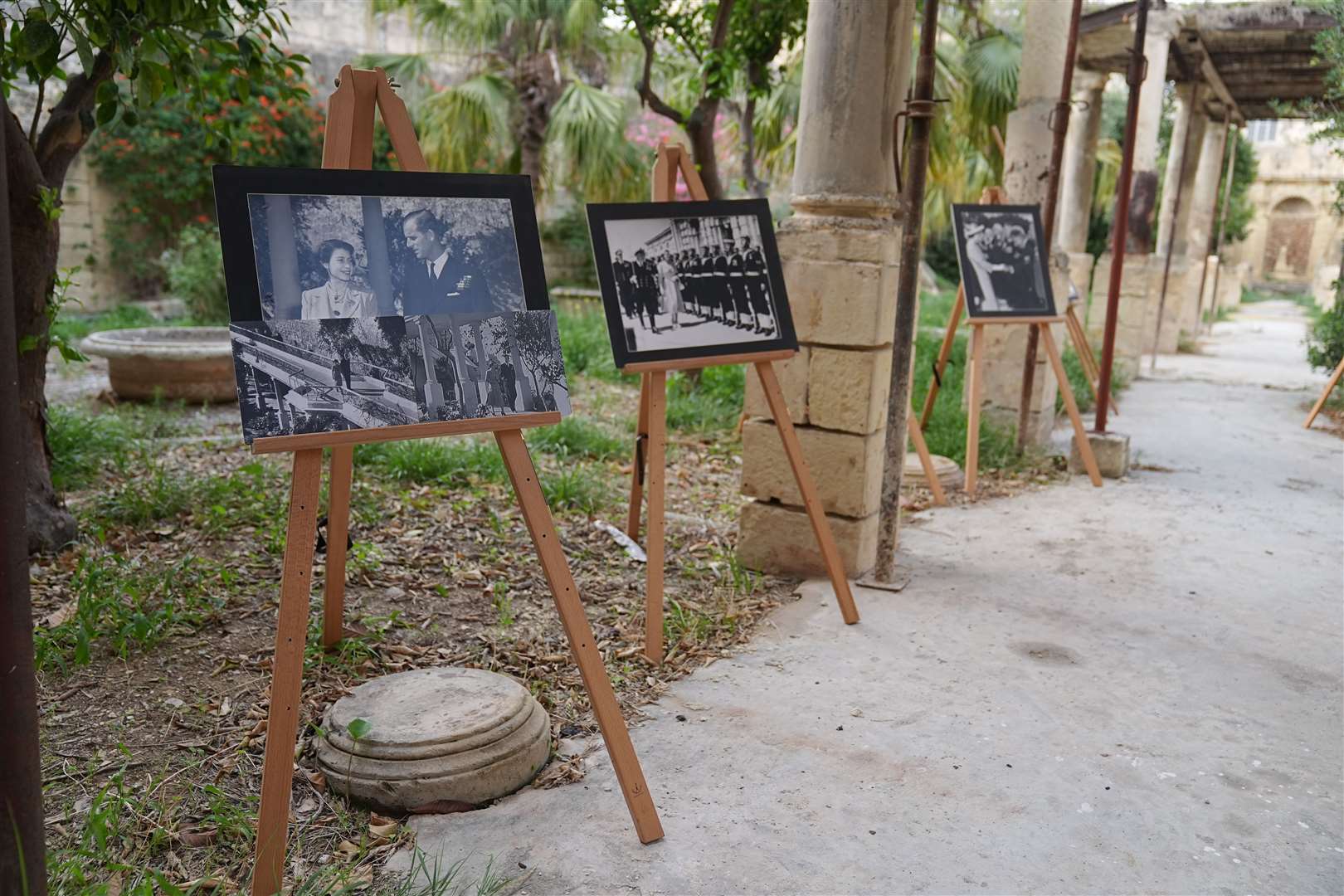 Photos of the late Queen and Prince Philip were on display at the villa (Aaron Chown/PA)