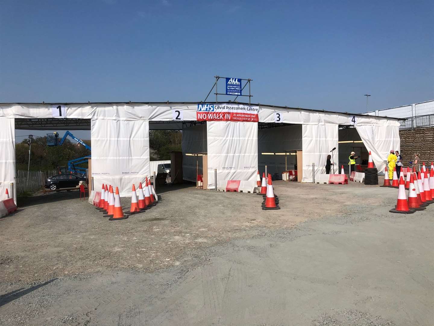 A drive-thru Covid testing centre in Whitstable