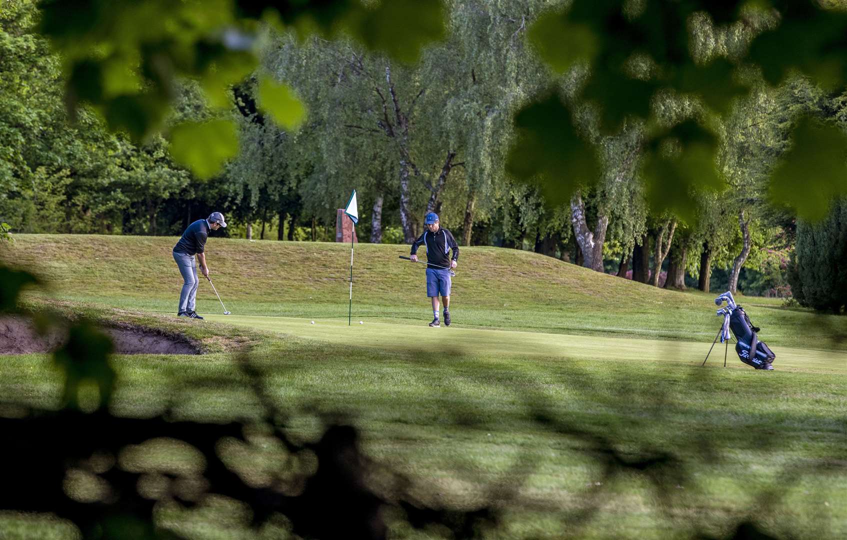 Golfers at Allerton Manor in Liverpool as golf courses are allowed to reopen (Peter Byrne/PA)