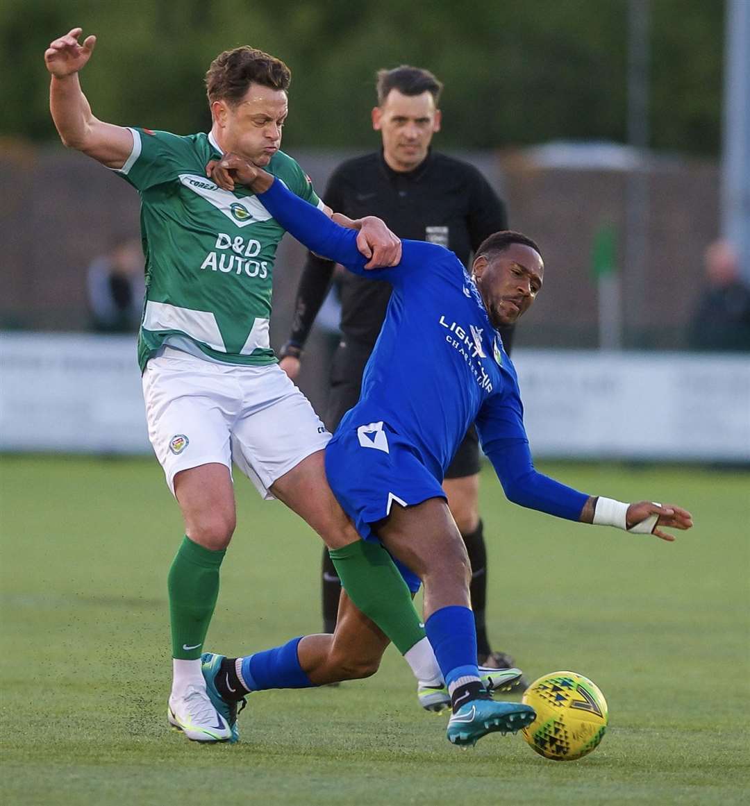 Frannie Collin gets stuck in during Ashford's play-off semi-final victory against Cray Valley Picture: Ian Scammell