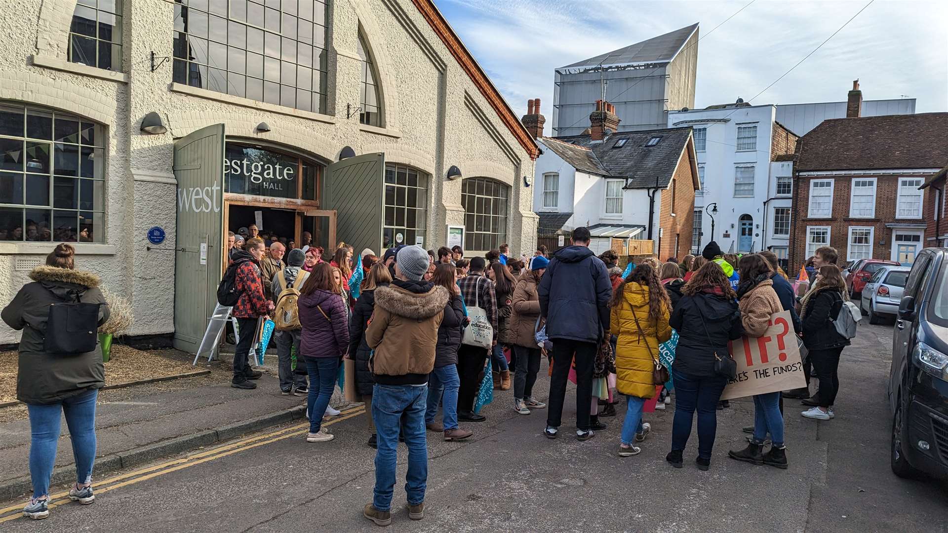 Teachers go on a march through Canterbury as part of a day of national strikes