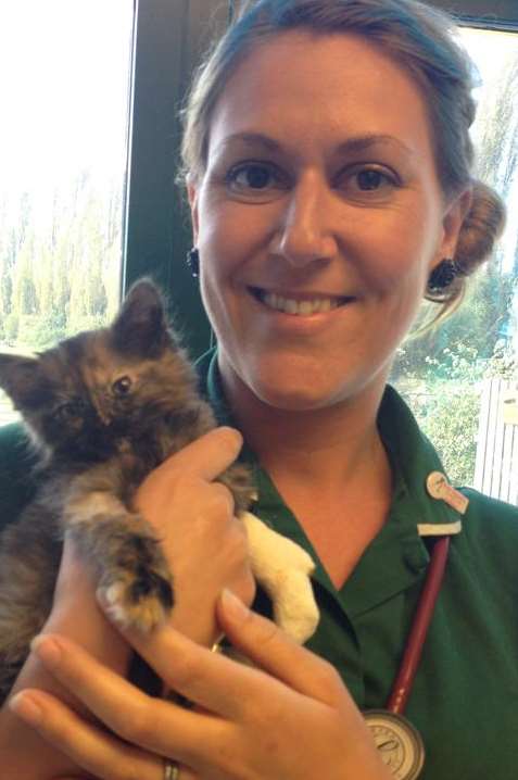 Vet’s nurse Cheryl Legg with Gollum after her washing machine ordeal