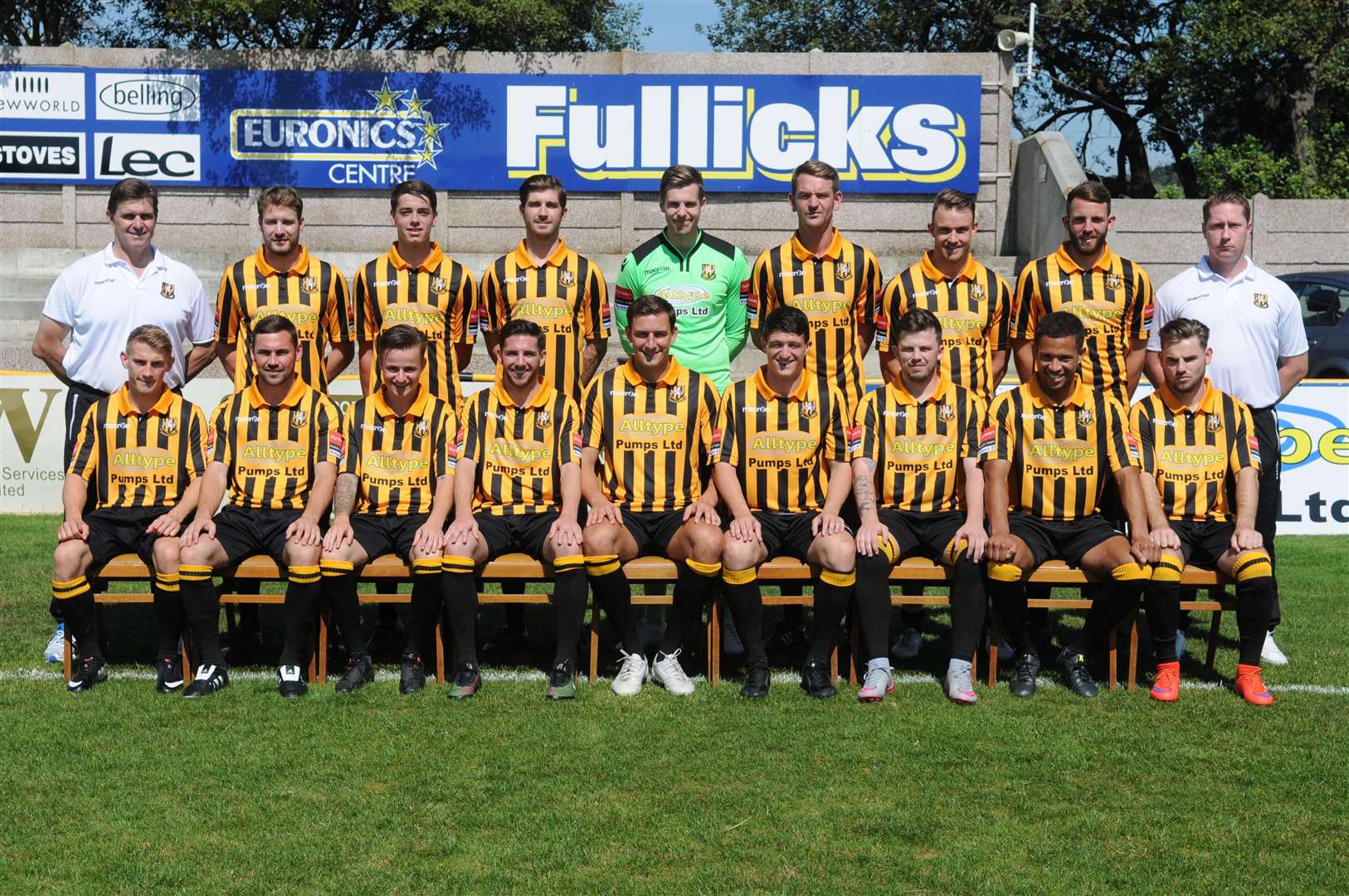 Folkestone Invicta 2016/16 Back row: Jason Lillis (coach), Phil Starkey, Callum Wraight, Matt Newman, Tim Roberts, Carl Rook, Jon Pilbeam, Josh Vincent, Roland Edge (coach).Front row: Josh Stanford, Ronnie Dolan, Jordan Wright, Ian Draycott, Liam Friend, Frankie Chappell, Chris Elliott, Nat Blanks, Ashley Miller Picture: Wayne McCabe