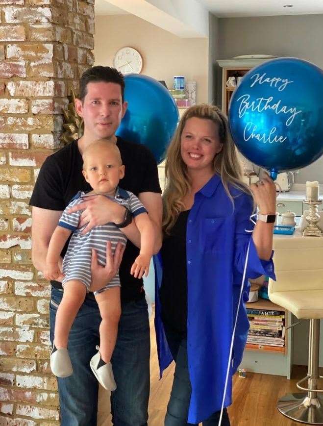 Rowena with son Harvey and partner Charlie a month before the crash