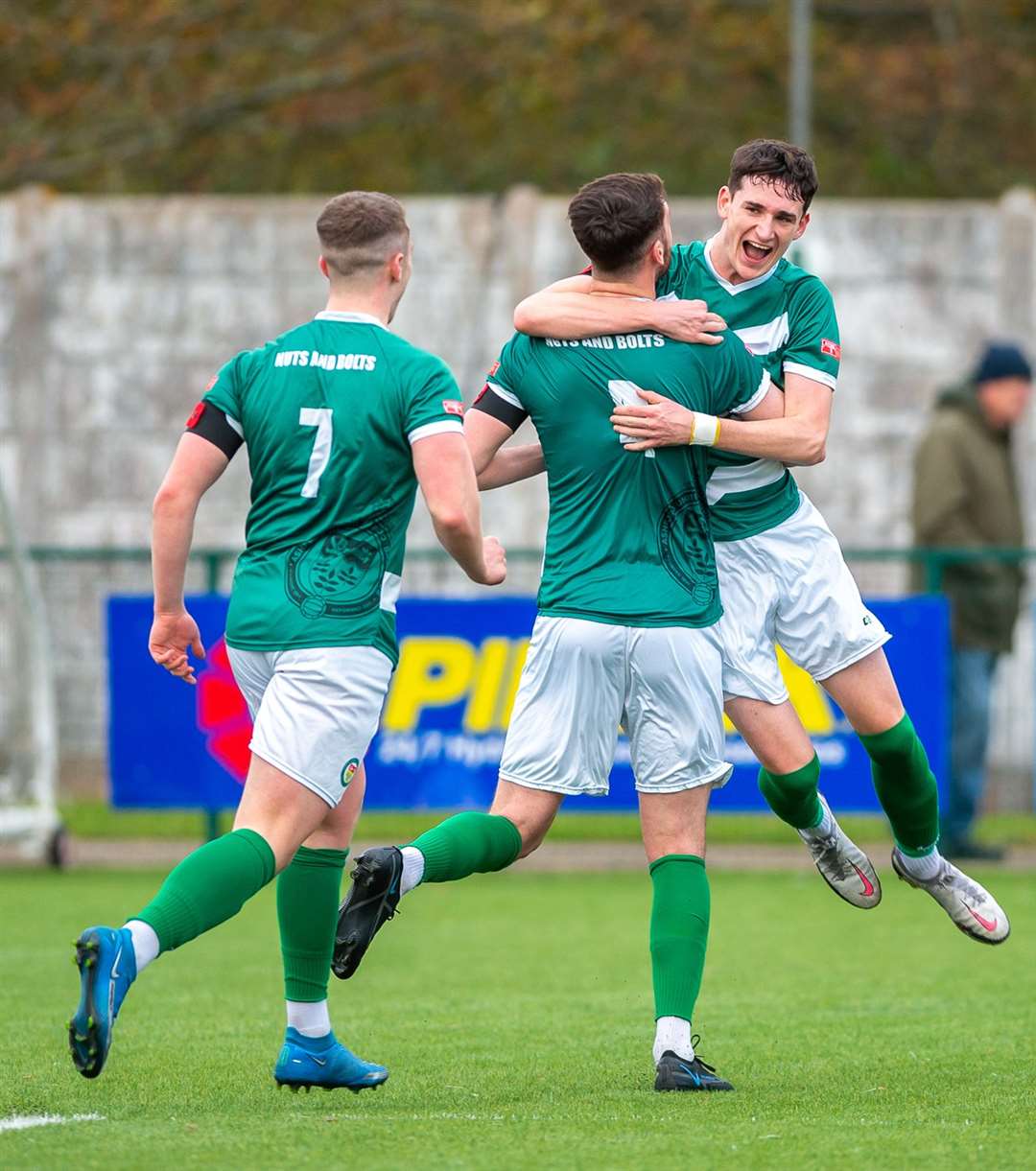 A first Ashford goal for defender Dan Hull in the win over Hythe Picture: Ian Scammell