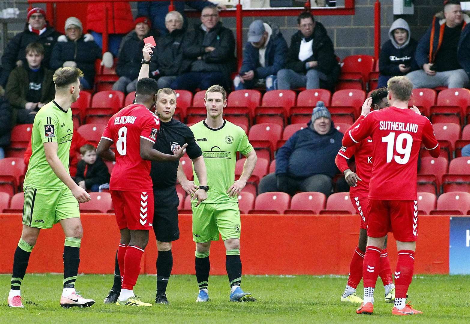 Andre Blackman sees red for Ebbsfleet against King's Lynn. Picture: Sean Aidan FM26478956