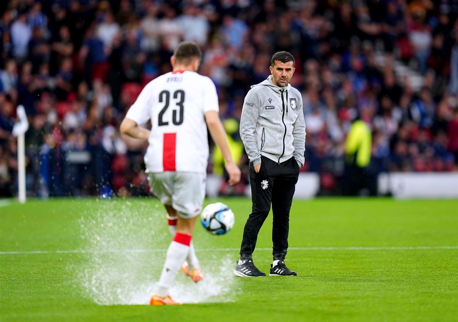 Heavy rain flooded the pitch in Scotland’s game against Georgia (Jane Barlow/PA