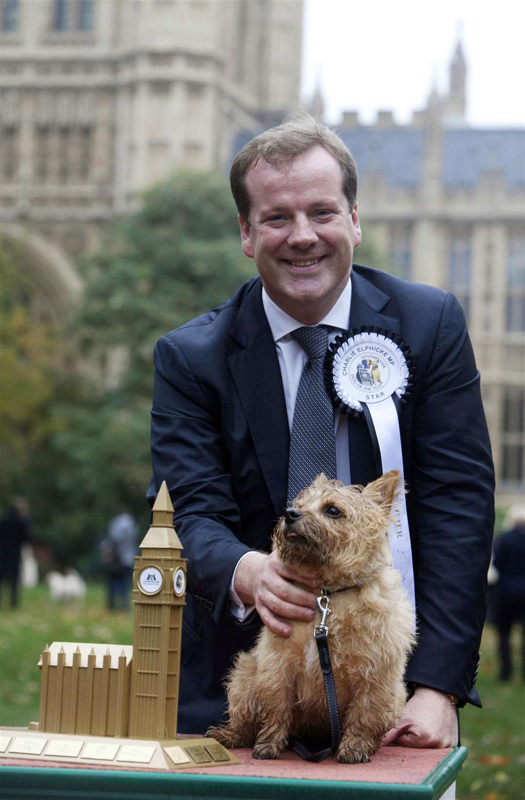 Charlie Elphicke, then Dover MP with four-year-old Star, in the 2012 Westminster Dog of the Year competition (David Parry/PA)