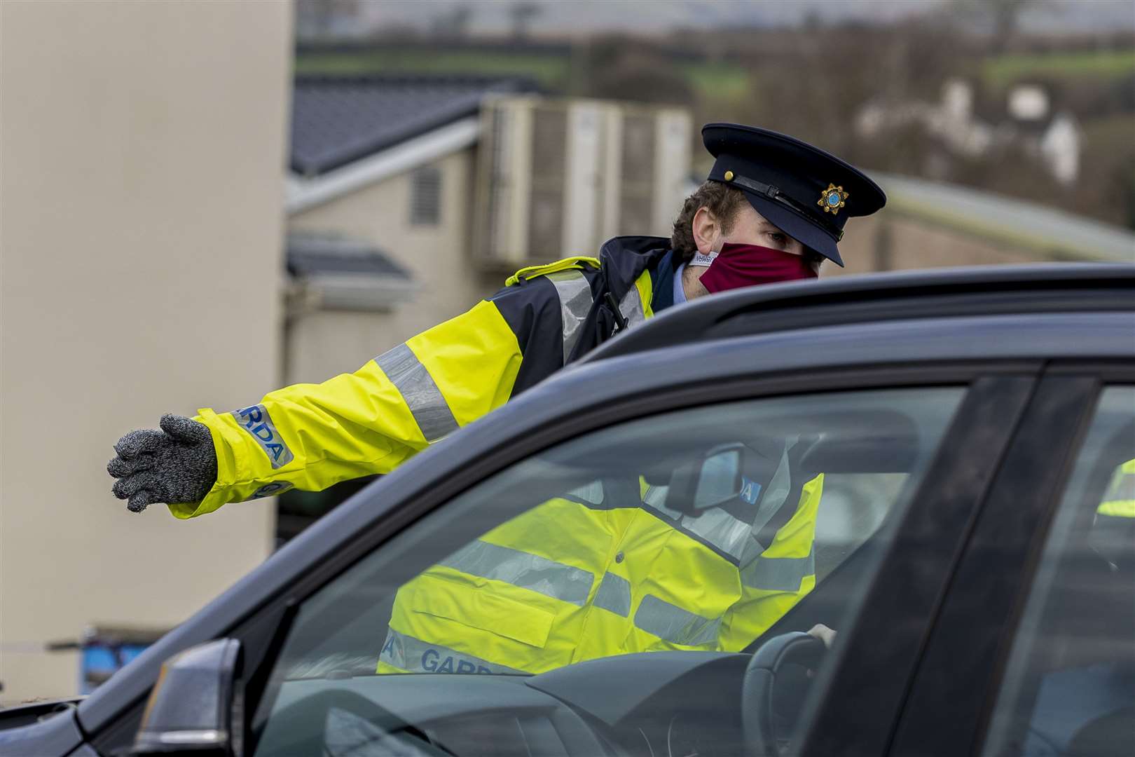 Garda checkpoint on the N13 at Bridge End in Co. Donegal close to the UK border not far from Derry City (Liam McBurney/PA)