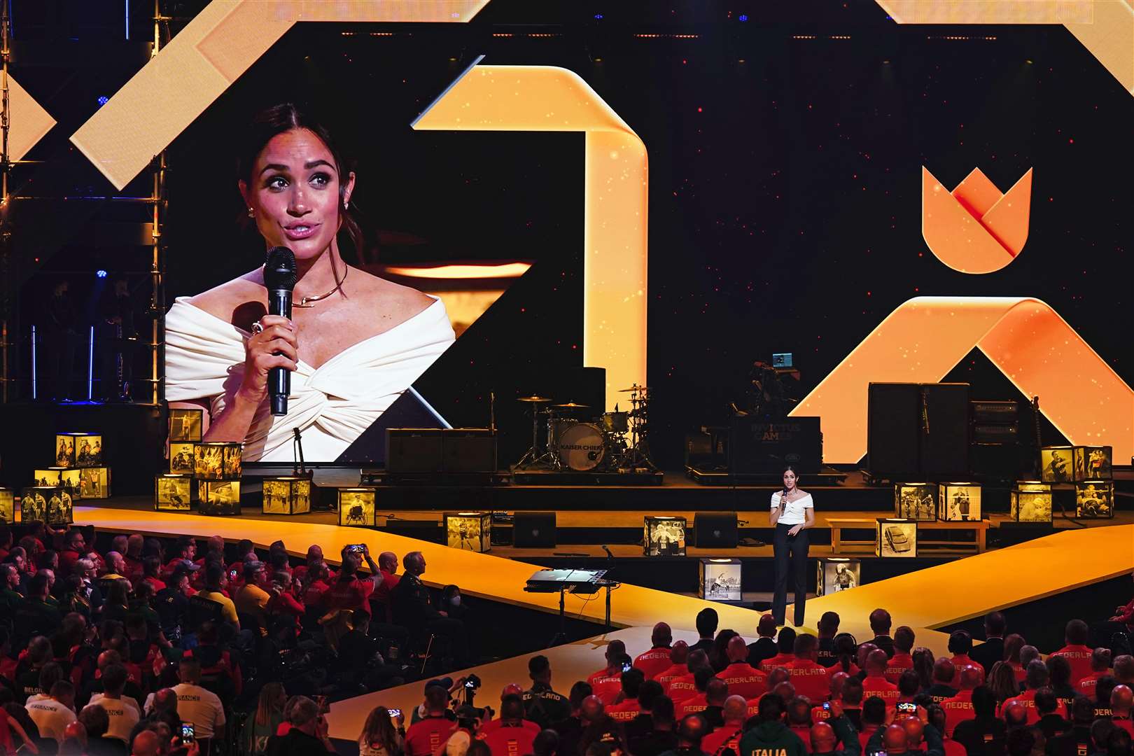 The Duchess of Sussex speaking on stage during the Invictus Games opening ceremony (Aaron Chown/PA)