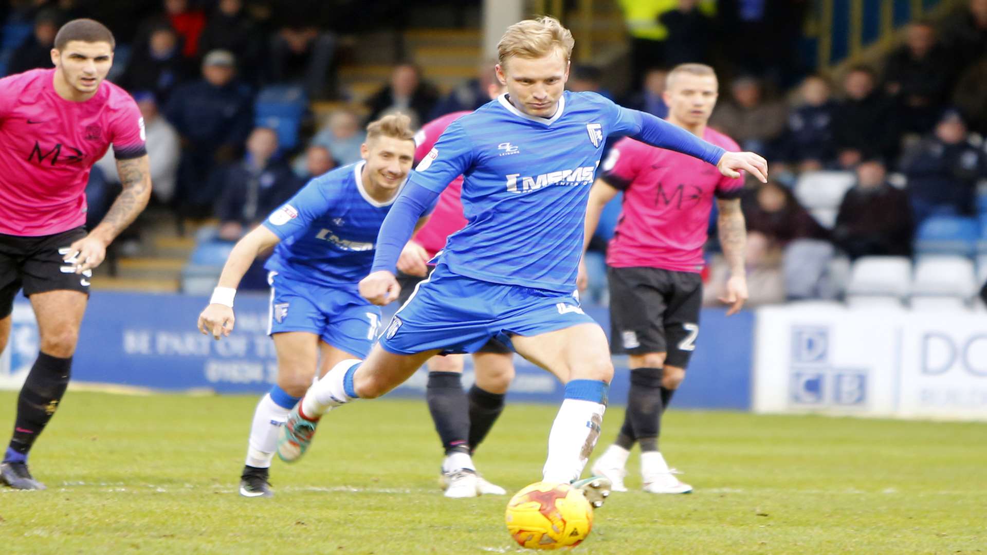 Josh Wright nets from the spot against Southend on Saturday Picture: Andy Jones