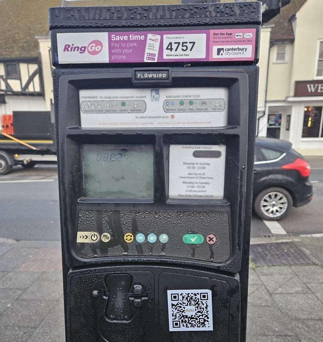 Canterbury City Council is warning about a potential scam after QR codes were stuck on parking machines, including the one pictured here in North Lane. Picture: Canterbury City Council