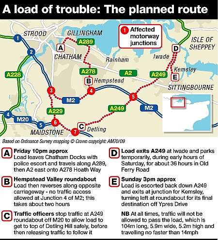 The planned route of the 428-ton transformer. Graphic: James Norris