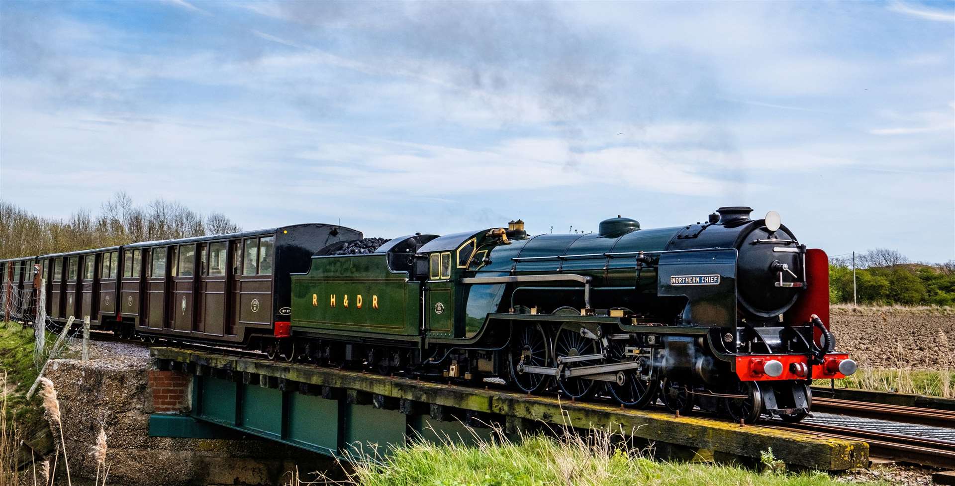 The railway has a large fleet of one-third full-size steam and diesel locomotives