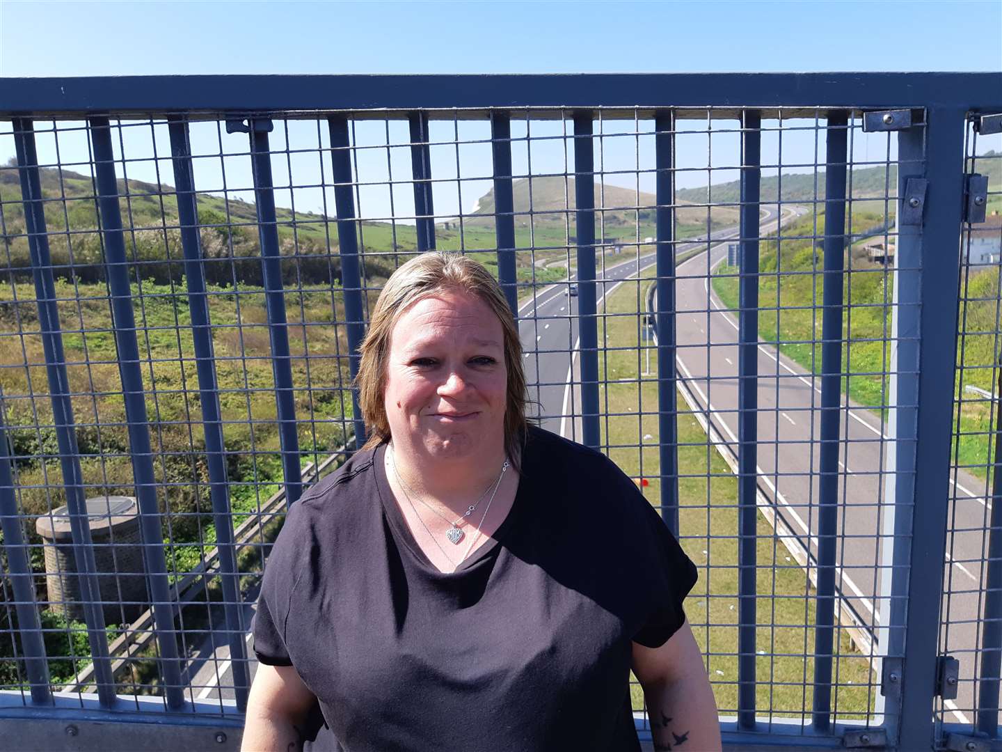 Leading protester Nikki Bushell on the bridge over the A20. Picture: Sam Lennon KMG