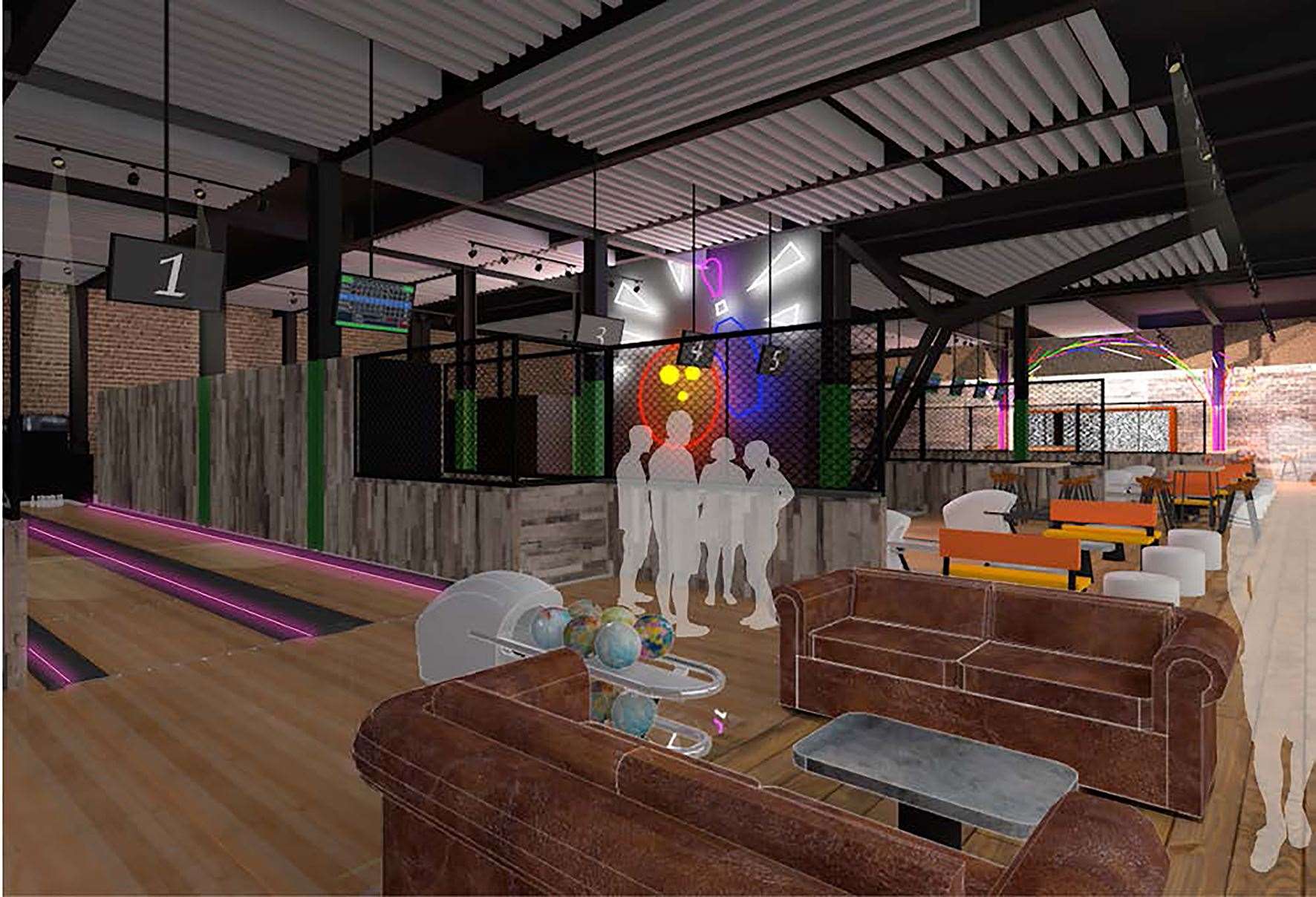 What the bowling alley seating and lanes could look like at Sittingbourne's Bourne Place leisure quarter. Picture: The Light Cinema