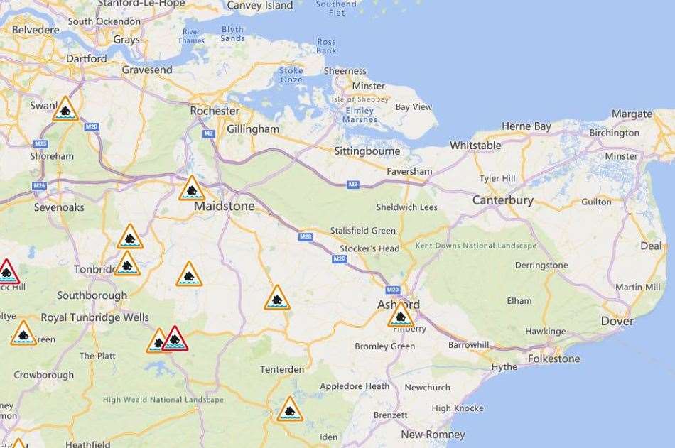 Flood warnings and alerts in place in Kent. Picture: Environment Agency