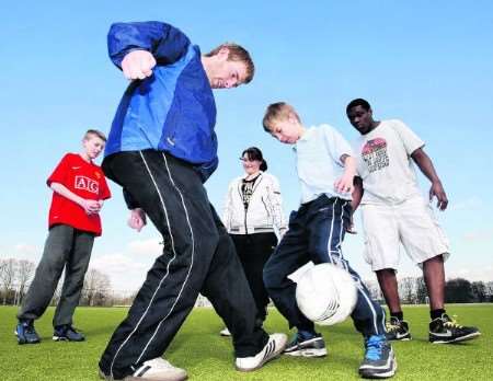 Fairbridge youngsters training with Matt Booker, Gillingham FC Football in the Community coach.