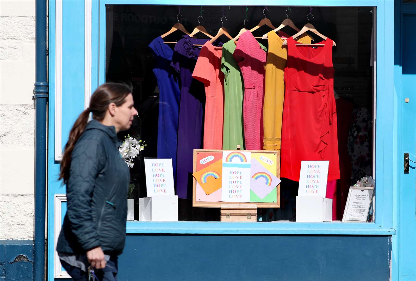 Positive messages in a shop window in Callander, Perthshire, amid the lockdown (Andrew Milligan/PA)