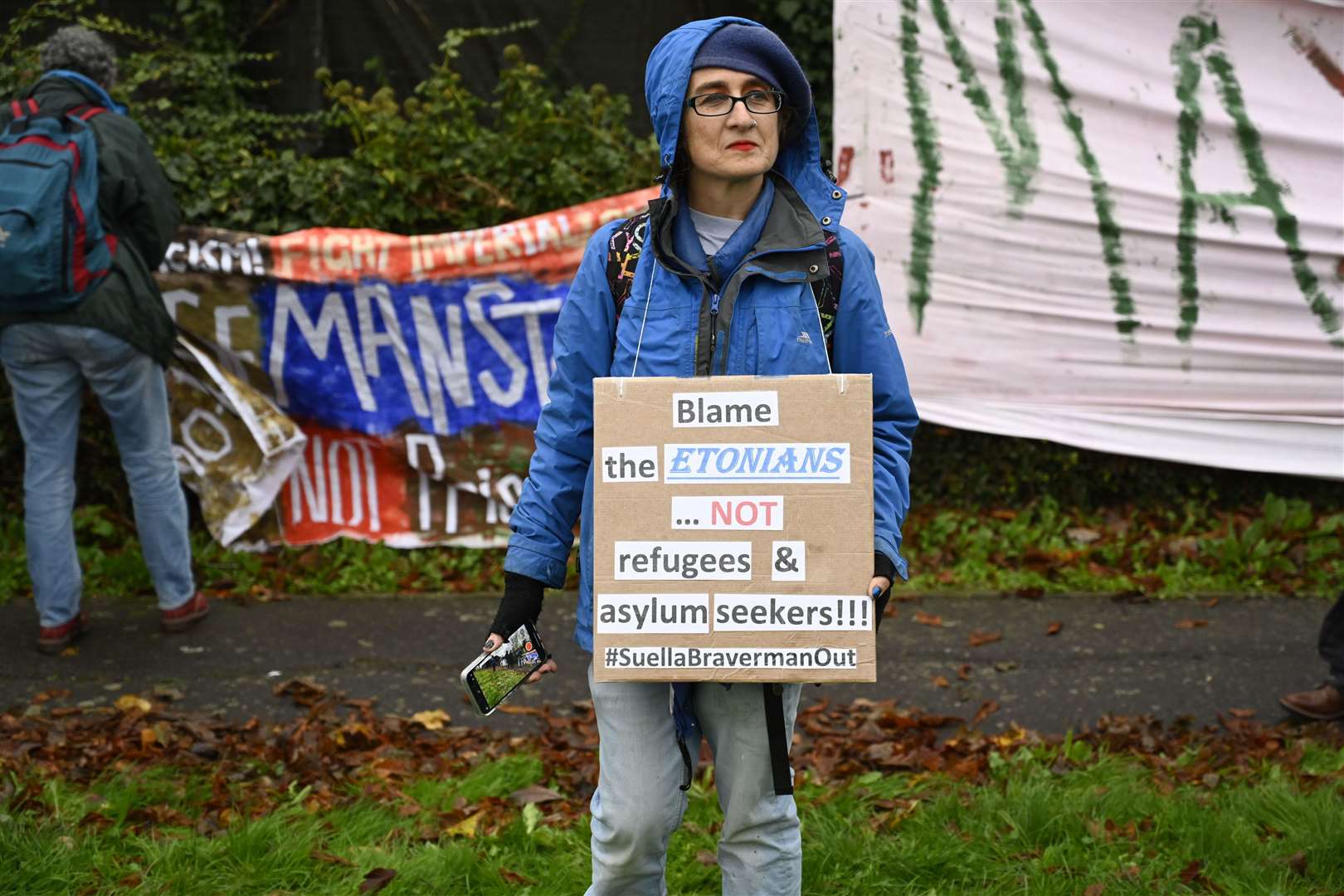 A demonstrator outside the Manston facility. Picture: Barry Goodwin.