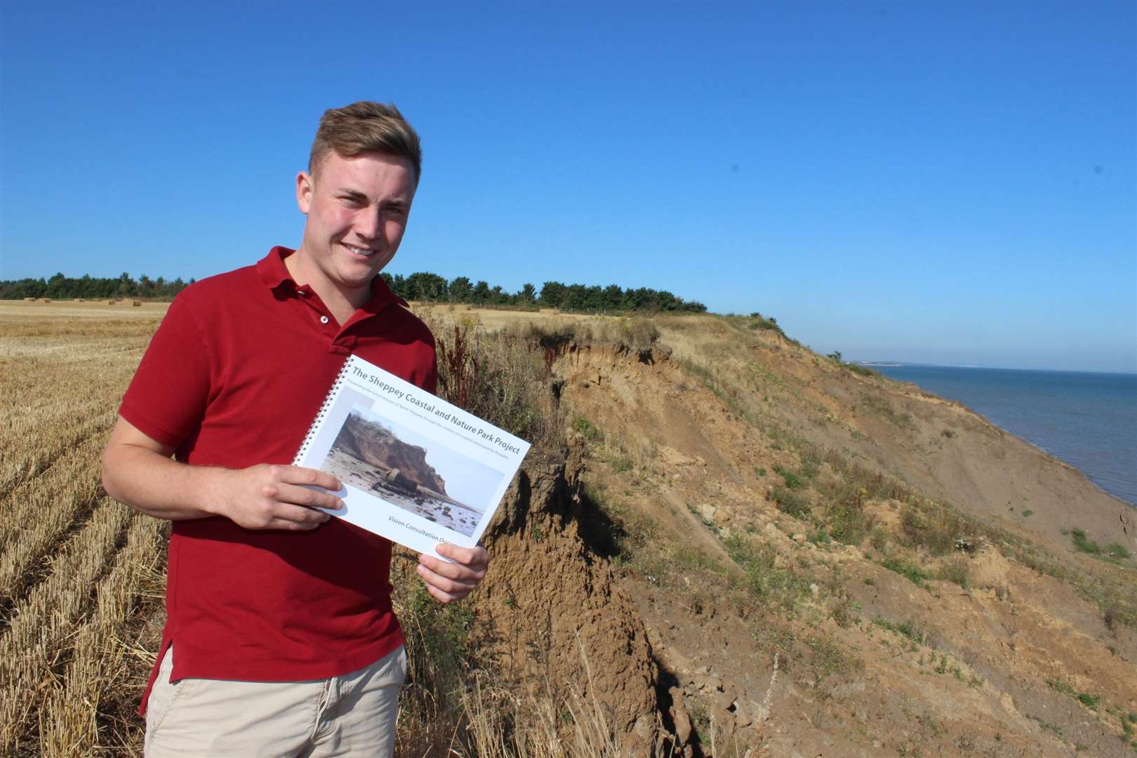 James Attwood at Eastchurch in 2016 launching his plan to save the cliffs. Picture: John Nurden