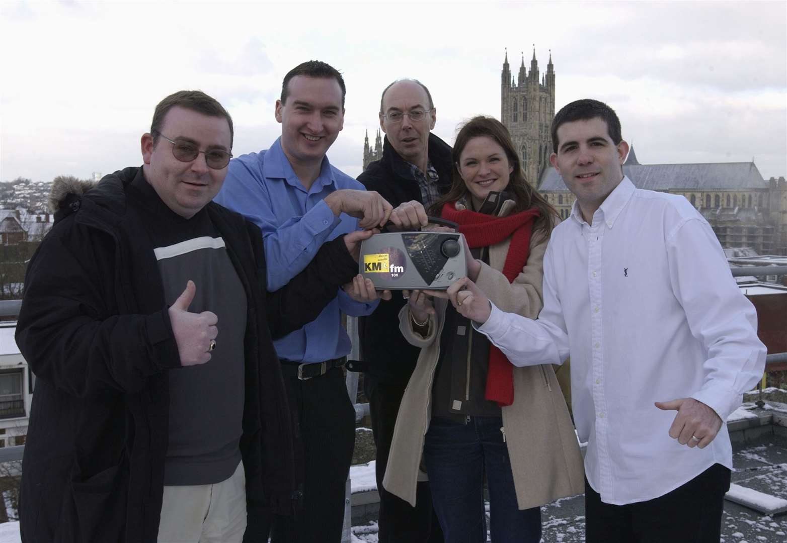 Doc Atherton (left) with his KMFM colleagues, N.J. Fields, Bob Mower, Sara Saunders and Tony Dibbin. Picture: Jim Bell