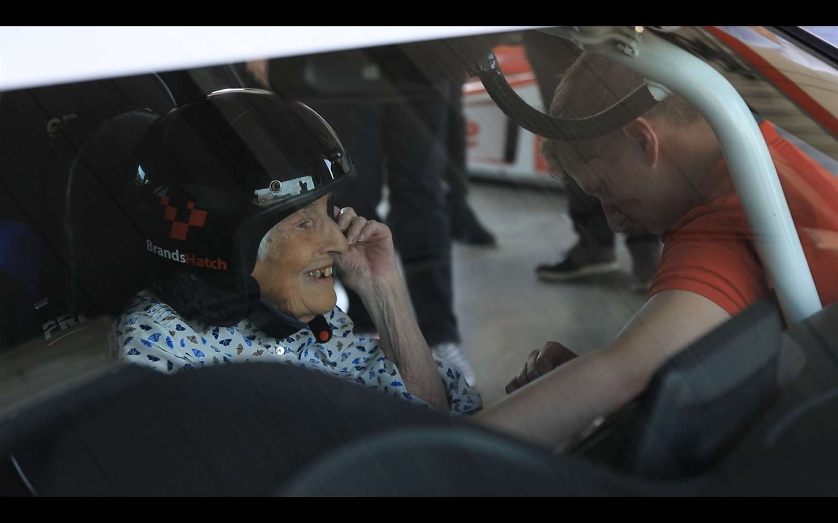 Joan Deering grinning ear to ear on her big day. Picture: Brands Hatch