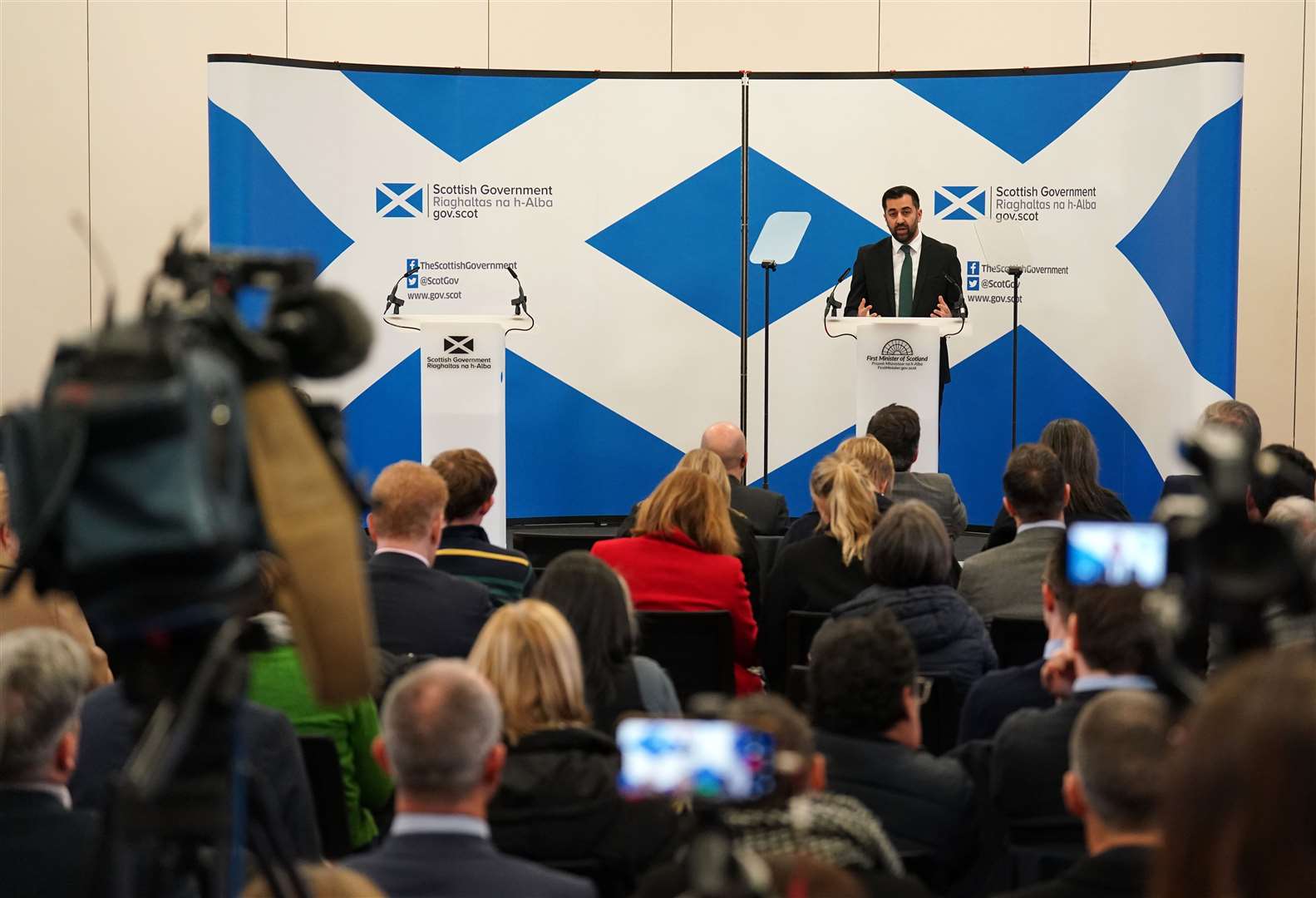 Humza Yousaf during his speech at the University of Glasgow (Andrew Milligan/PA)