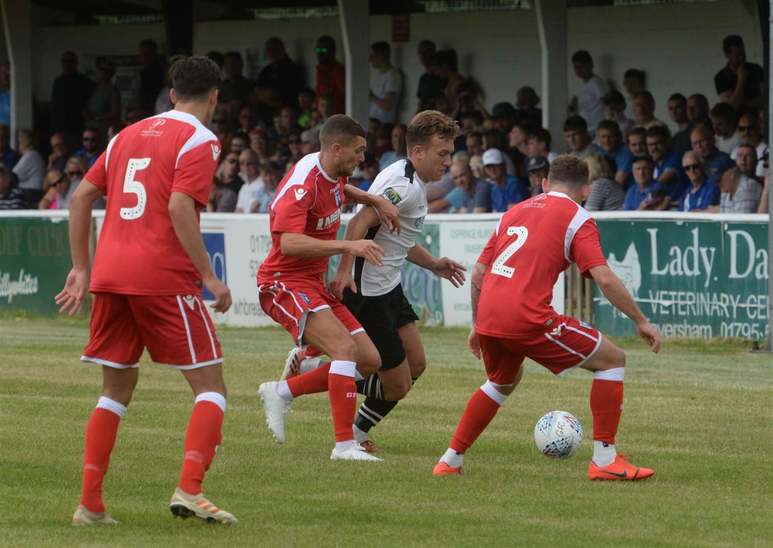 Lee Hodson (2) on the defensive for the Gills at Faversham Picture: Chris Davey