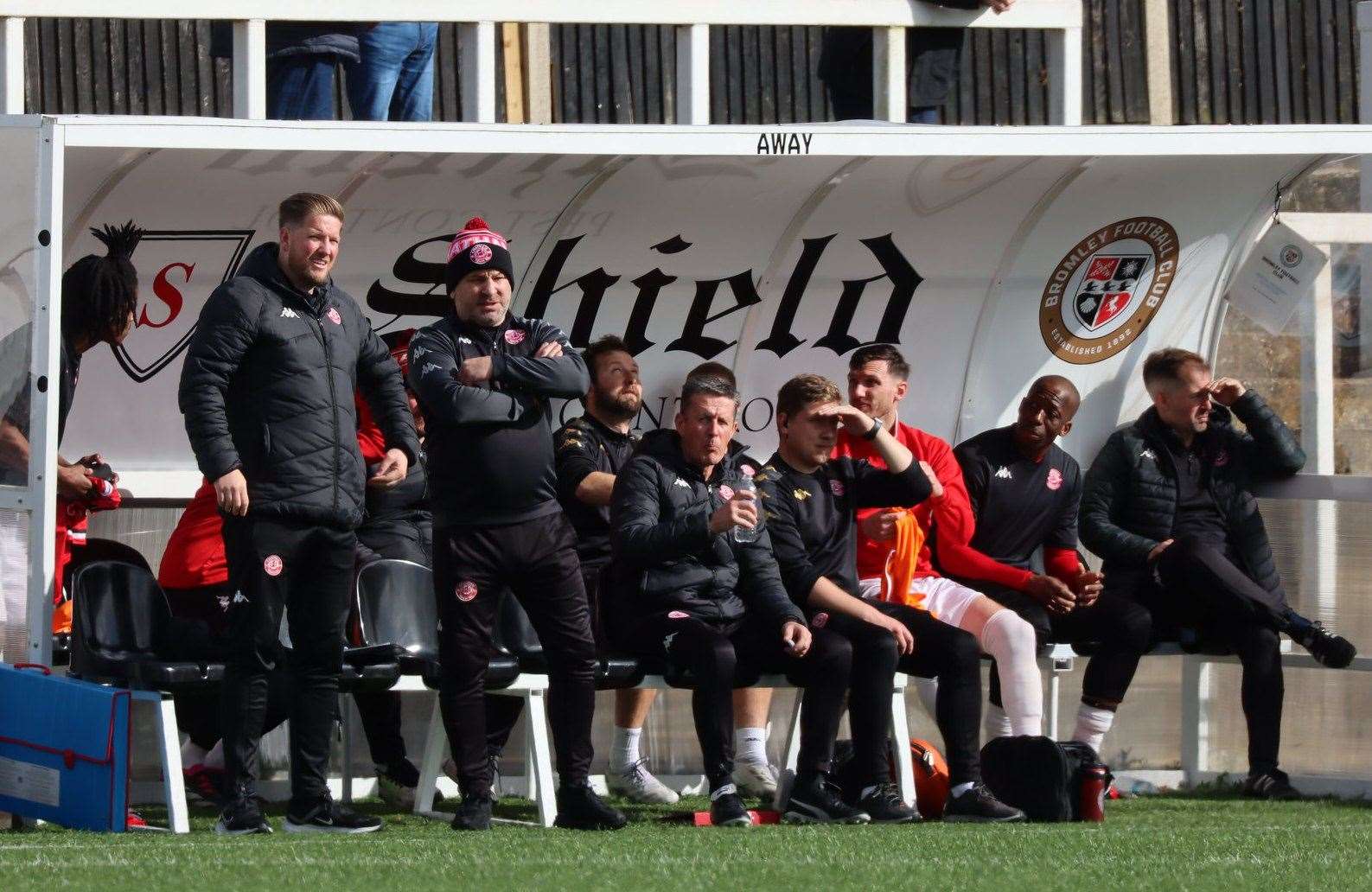 Chats manager-chairman Kevin Hake watches on from the sidelines at Bromley's Hayes Lane Picture: Max English @max_ePhotos