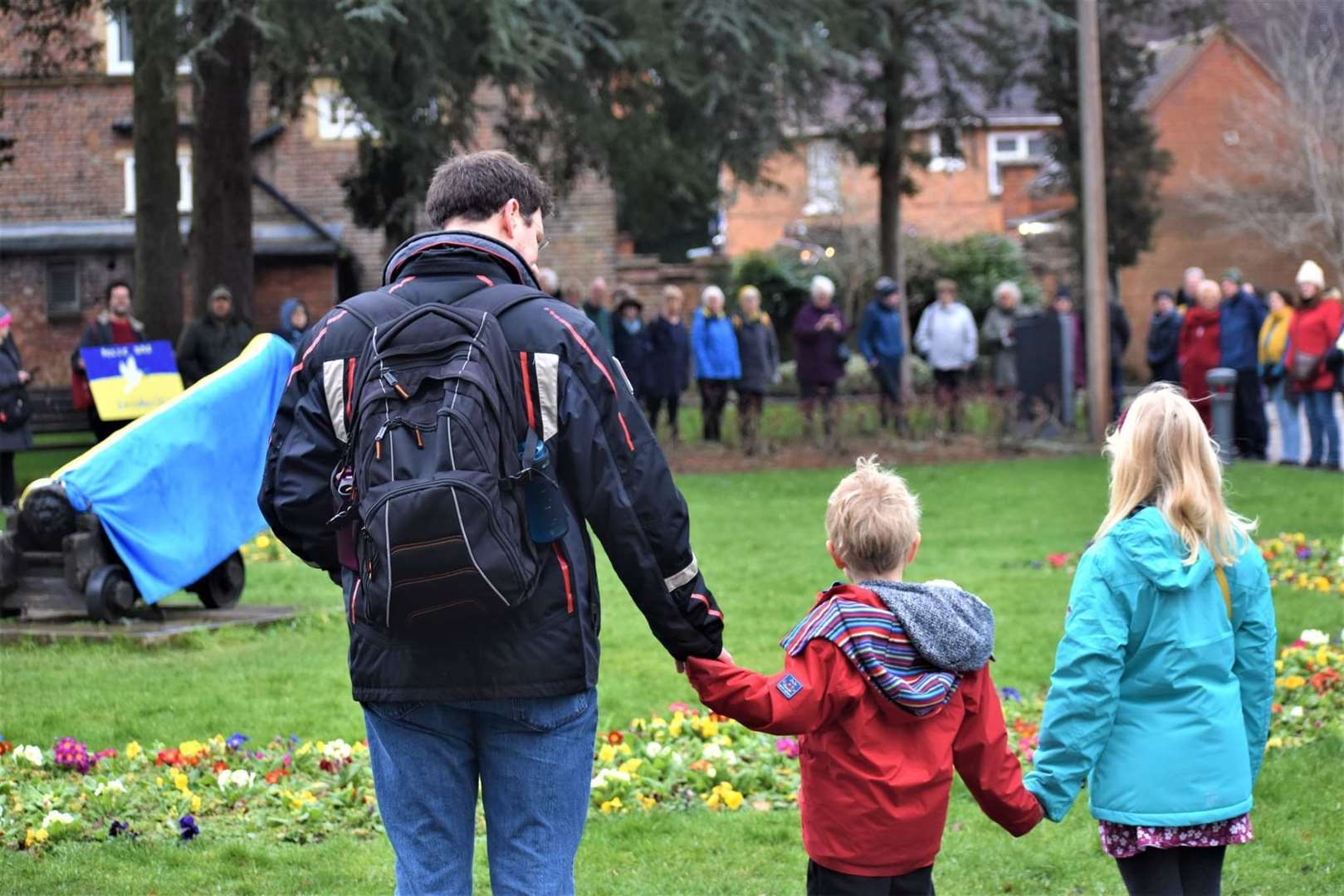 People were seen holding the Ukrainian flag. Picture: Lucy Baxter