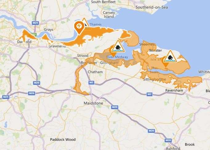 A flood alert has been put in place across parts of the Kent coastline from Dartford to All Hallows.