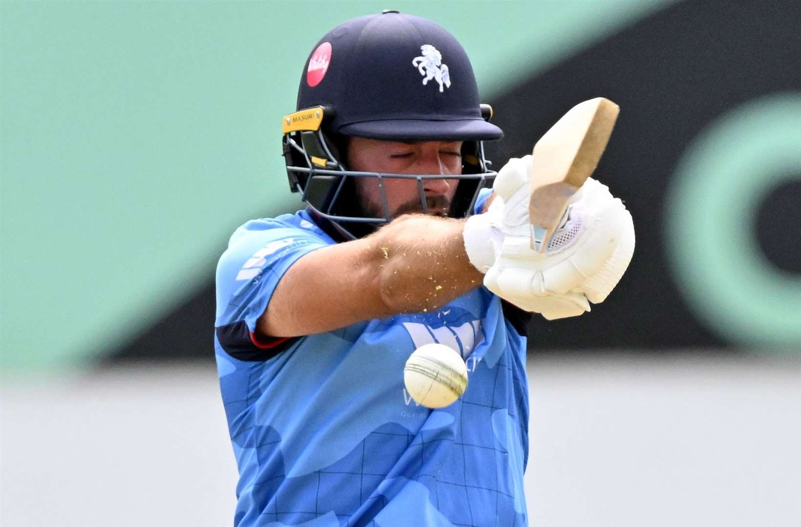 Kent’s Jack Leaning top scored with 68 and then took 2-36 in 10 overs at Beckenham on Sunday. Picture: Keith Gillard